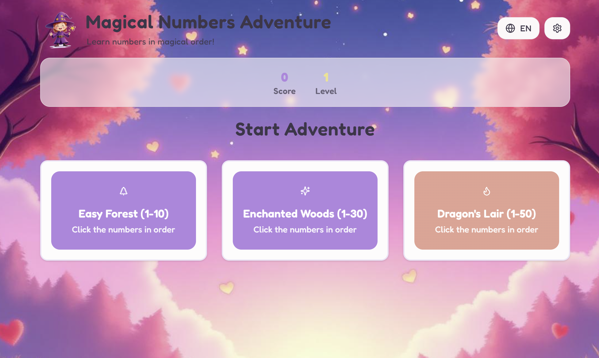 Interface do jogo Aventura dos Números Mágicos do Parquinho Digital, mostrando aprendizado de sequência numérica com animação de trem